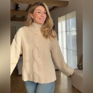 Zara Ecru Wool & Alpaca Blend Cable Knit Sweater